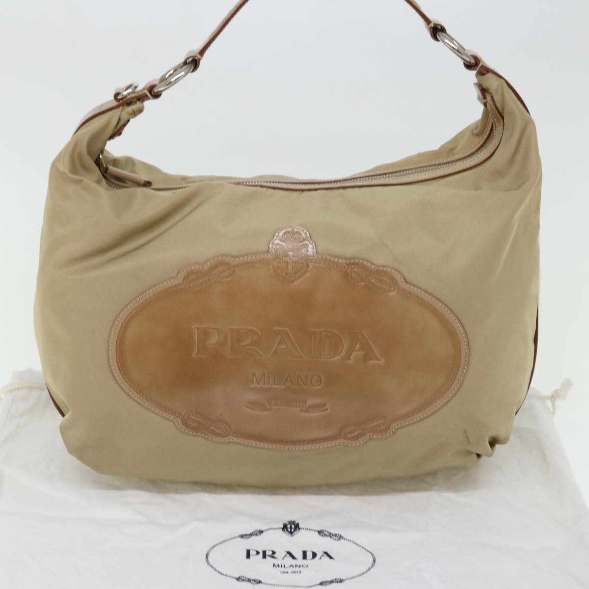 PRADA Shoulder Bag Nylon Beige Auth ac2885