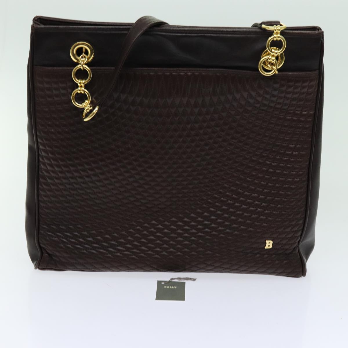 BALLY Quilted Chain Shoulder Bag Leather Brown Auth ac2896