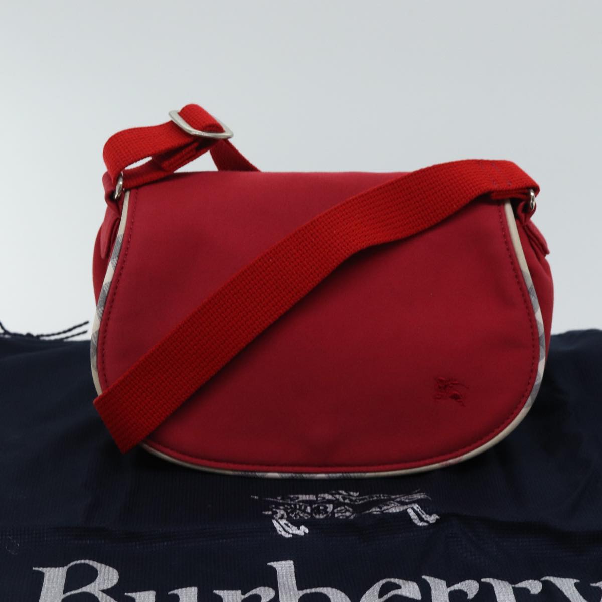 BURBERRY Shoulder Bag Canvas Red Auth ac2898