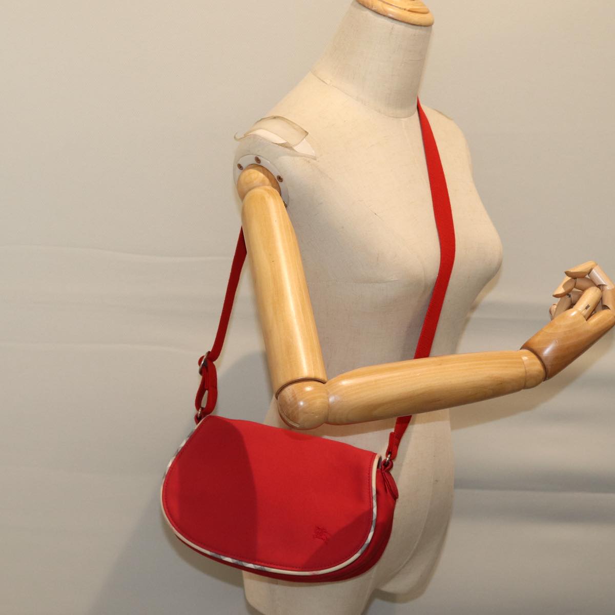 BURBERRY Shoulder Bag Canvas Red Auth ac2898