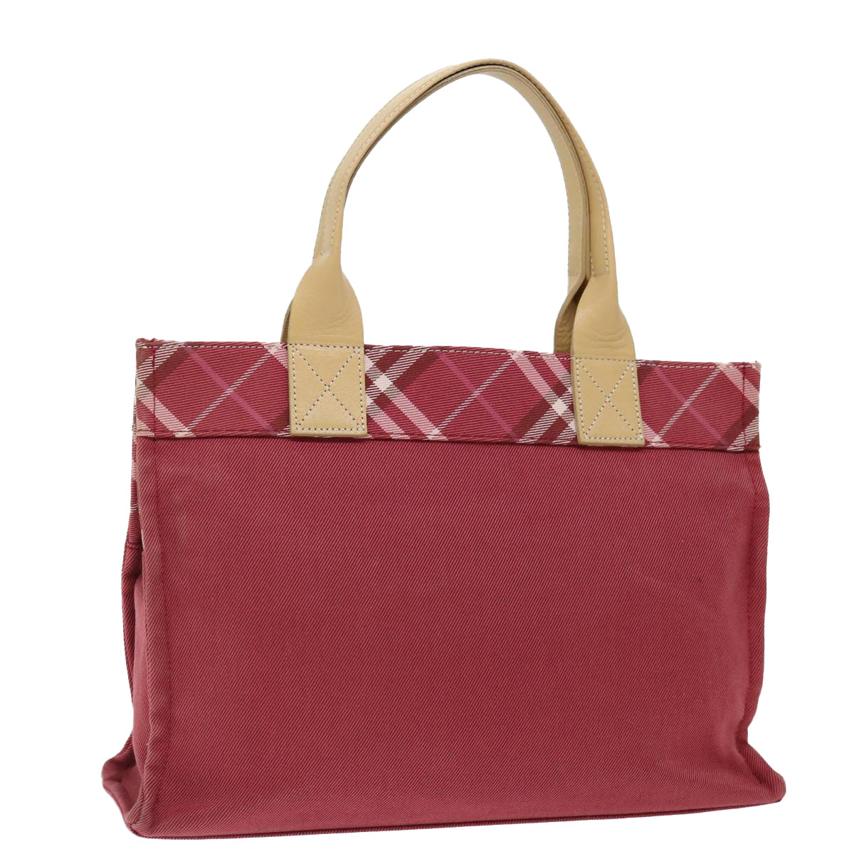 BURBERRY Nova Check Blue Label Tote Bag Canvas Red Beige Auth ac2899