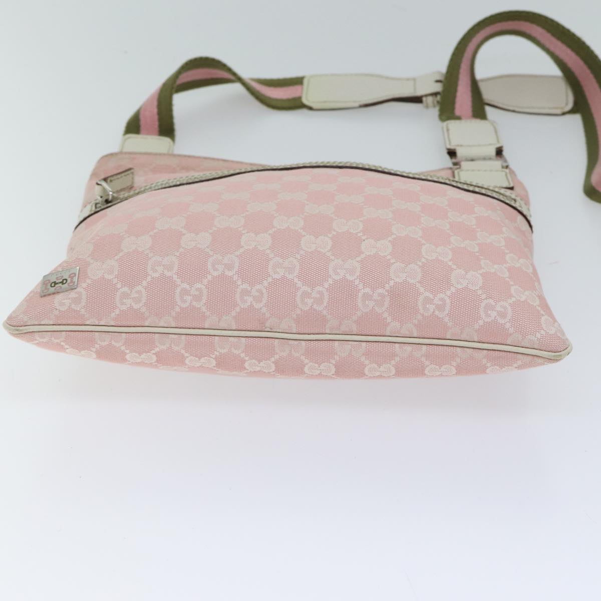 GUCCI GG Canvas Sherry Line Shoulder Bag Pink Green Auth ac2903