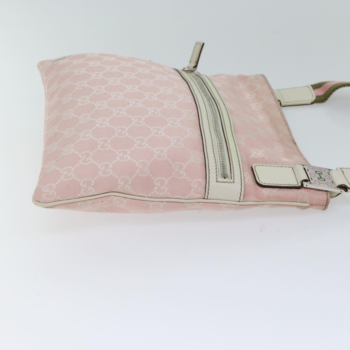 GUCCI GG Canvas Sherry Line Shoulder Bag Pink Green Auth ac2903