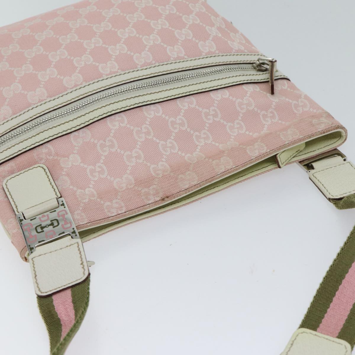 GUCCI GG Canvas Sherry Line Shoulder Bag Pink Green Auth ac2903