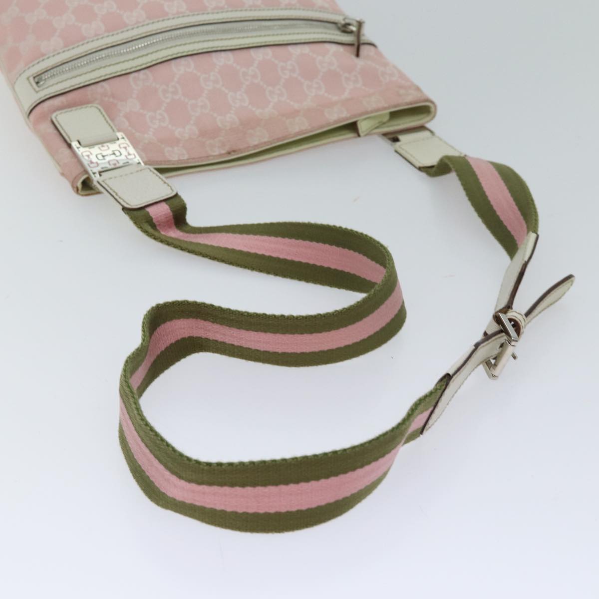 GUCCI GG Canvas Sherry Line Shoulder Bag Pink Green Auth ac2903