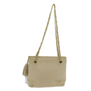 BALLY Quilted Chain Shoulder Bag Leather Beige Auth ac2905-1