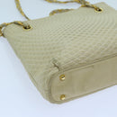BALLY Quilted Chain Shoulder Bag Leather Beige Auth ac2905-15