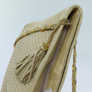 BALLY Quilted Chain Shoulder Bag Leather Beige Auth ac2905-10