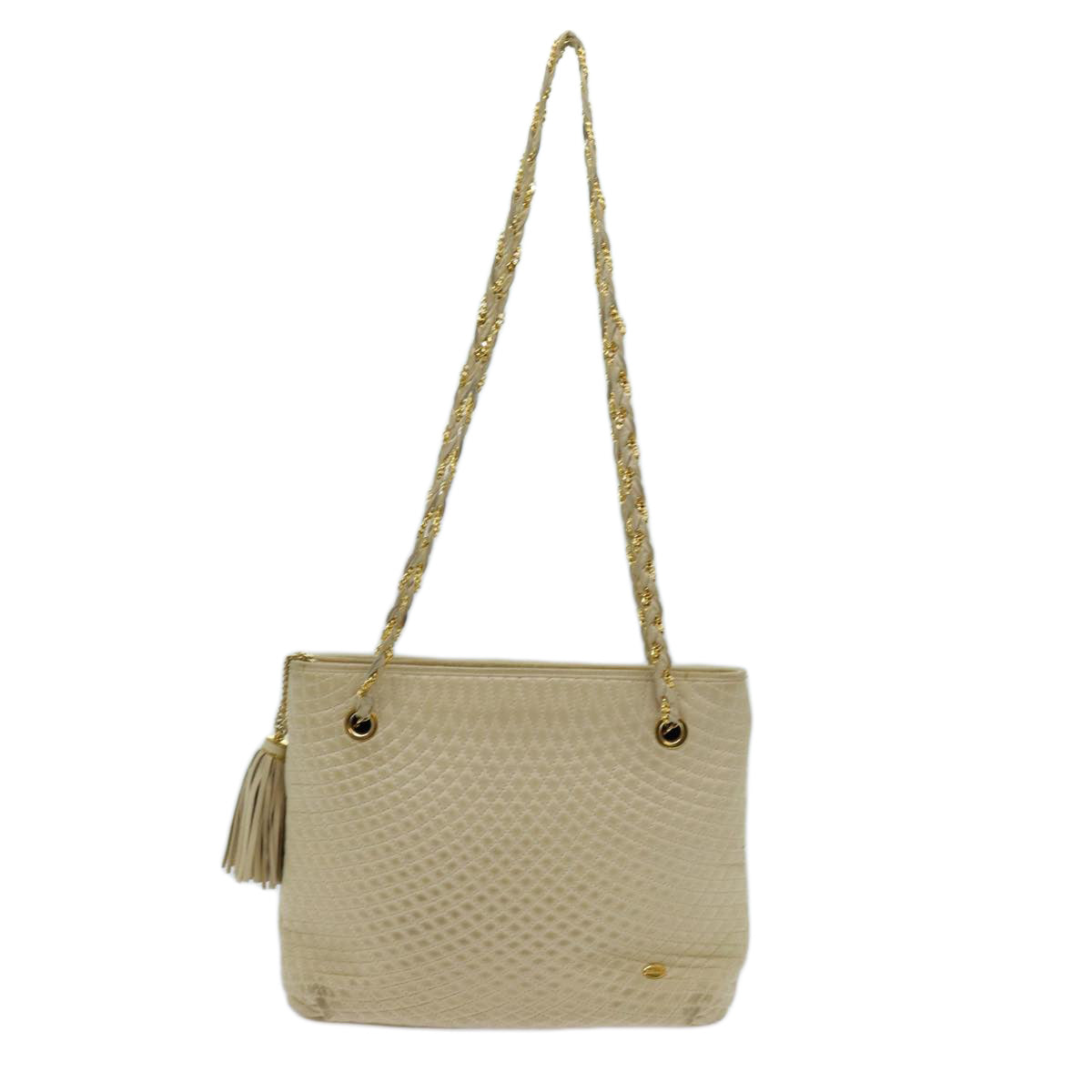 BALLY Quilted Chain Shoulder Bag Leather Beige Auth ac2905 - 0