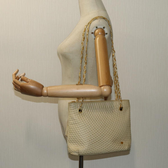 BALLY Quilted Chain Shoulder Bag Leather Beige Auth ac2905