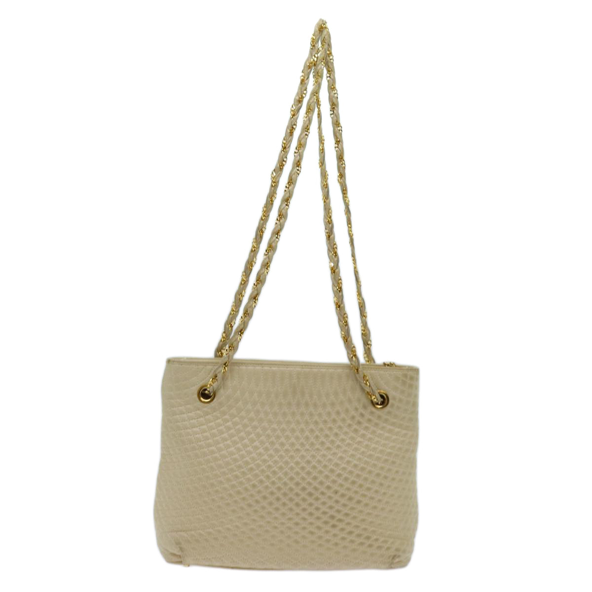 BALLY Quilted Chain Shoulder Bag Leather Beige Auth ac2905