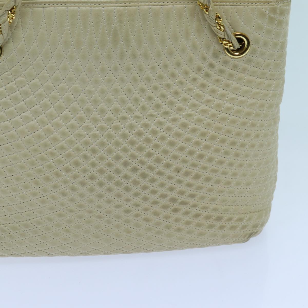 BALLY Quilted Chain Shoulder Bag Leather Beige Auth ac2905