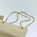 BALLY Quilted Chain Shoulder Bag Leather Beige Auth ac2905-9