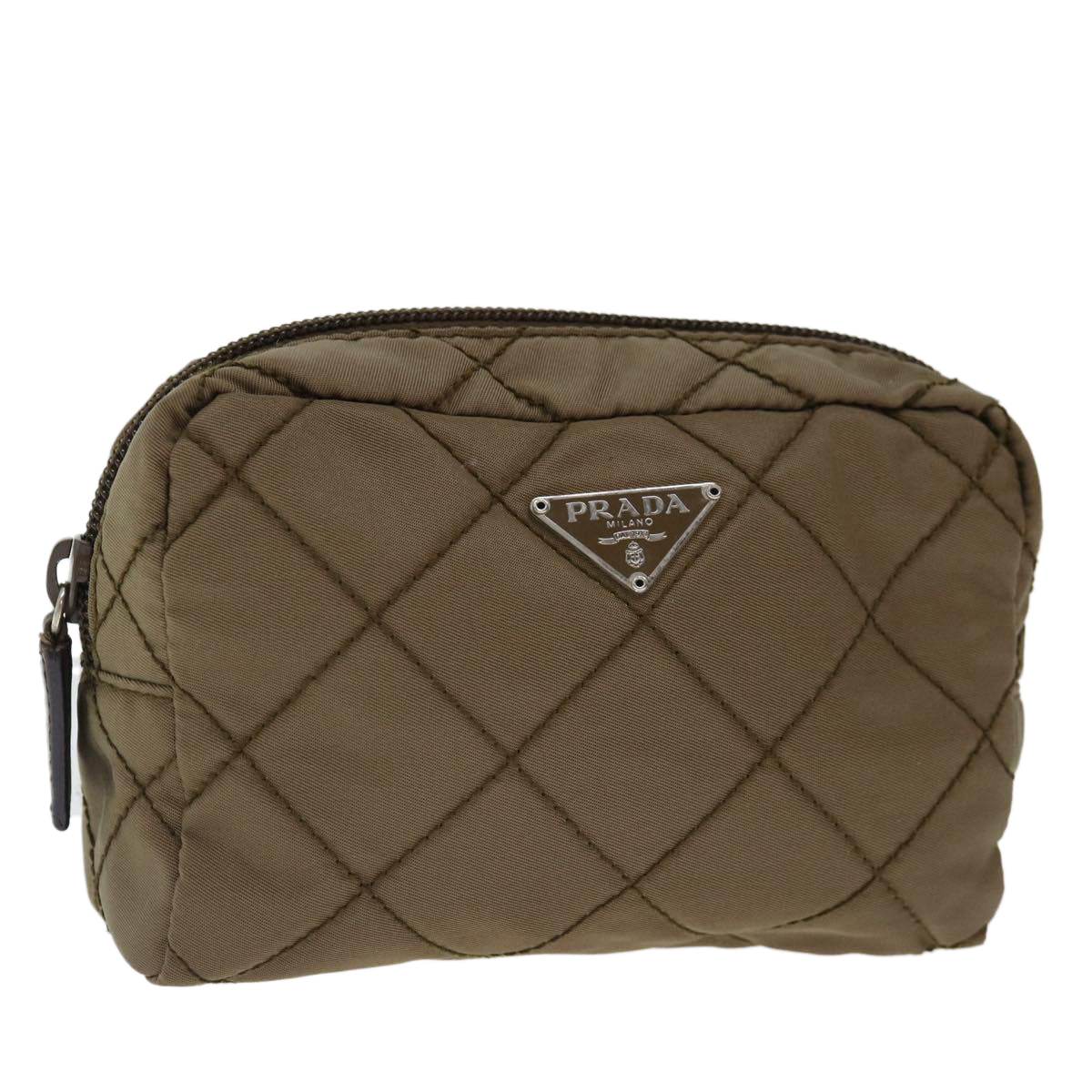 PRADA Quilted Pouch Nylon Beige Auth ac2906