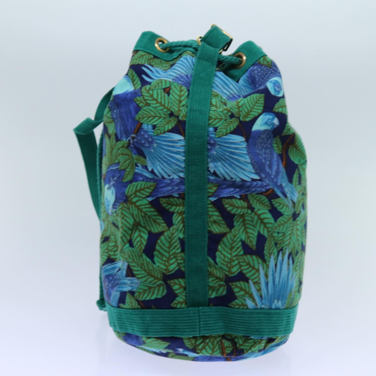 HERMES Bird Pattern Shoulder Bag Canvas Blue Auth ac2916