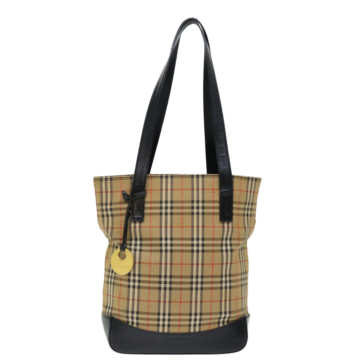 BURBERRY Nova Check Shoulder Bag Canvas Beige Black Auth ac2917