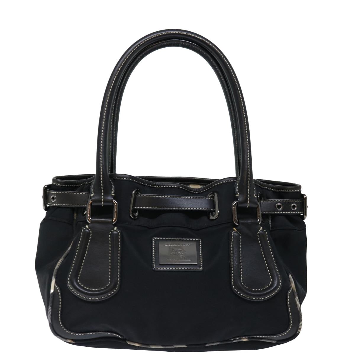 BURBERRY Blue Label Hand Bag Nylon Black Auth ac2918