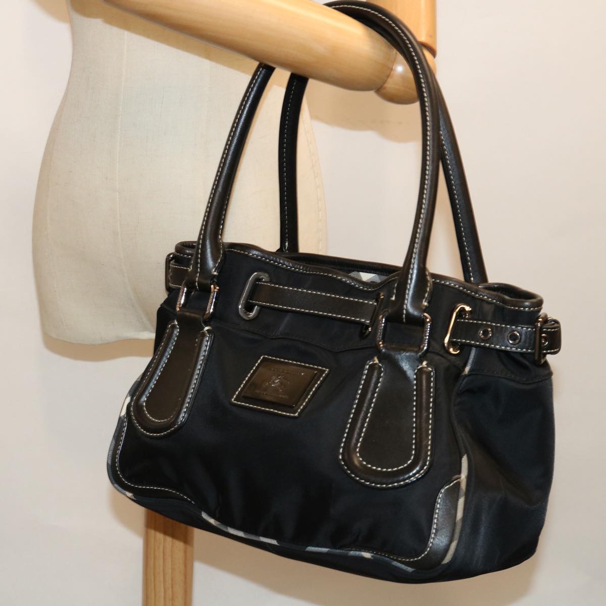 BURBERRY Blue Label Hand Bag Nylon Black Auth ac2918