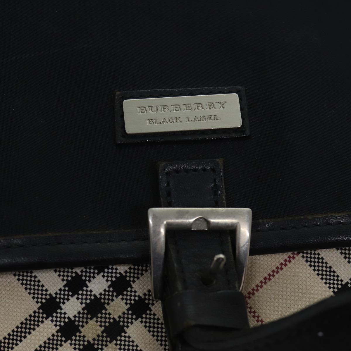 BURBERRY Nova Check Black label Shoulder Bag Canvas Beige Auth ac2922