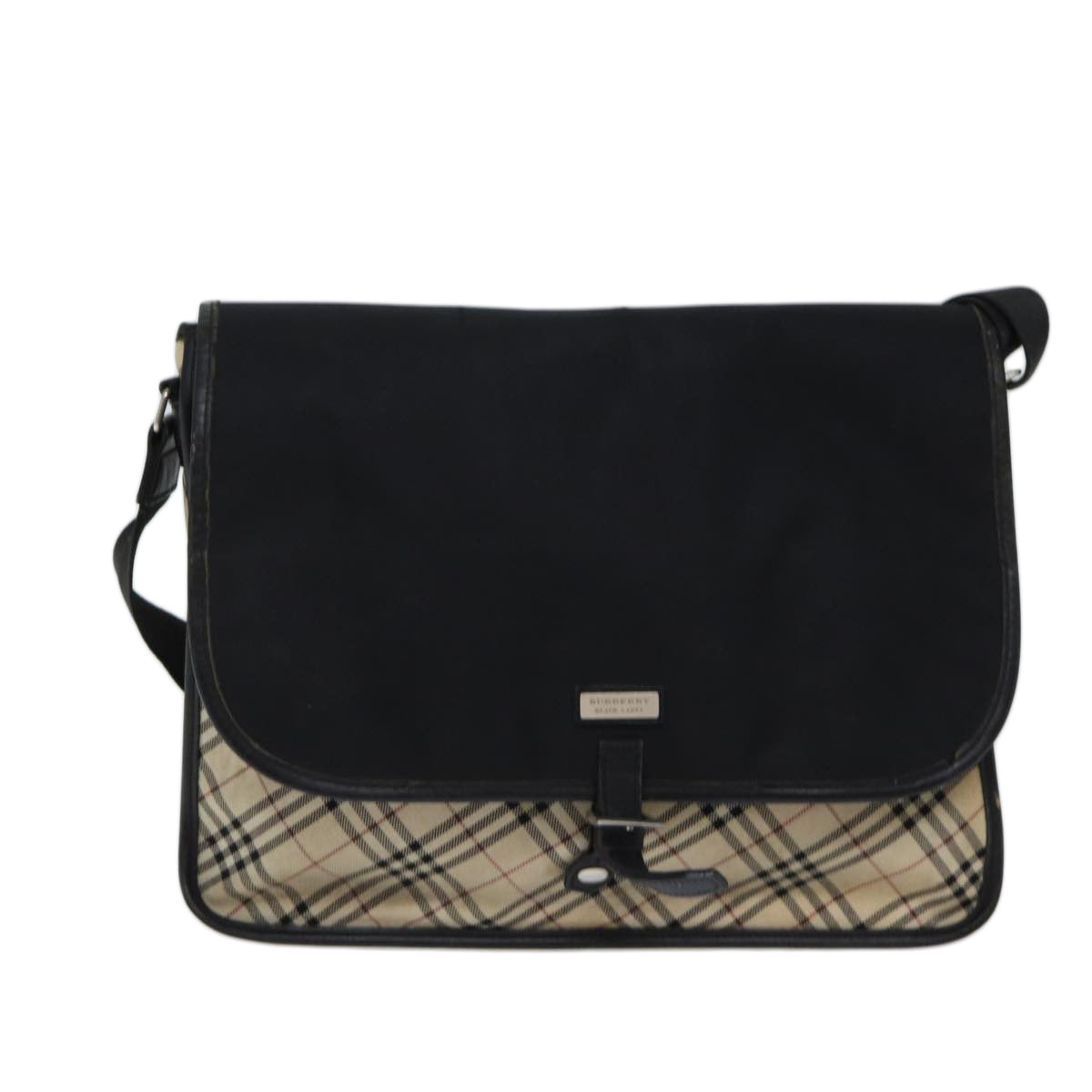 BURBERRY Nova Check Black label Shoulder Bag Canvas Beige Auth ac2922