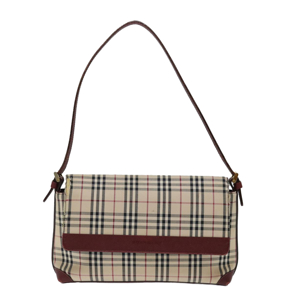 BURBERRY Nova Check Shoulder Bag Canvas Red Auth ac2926