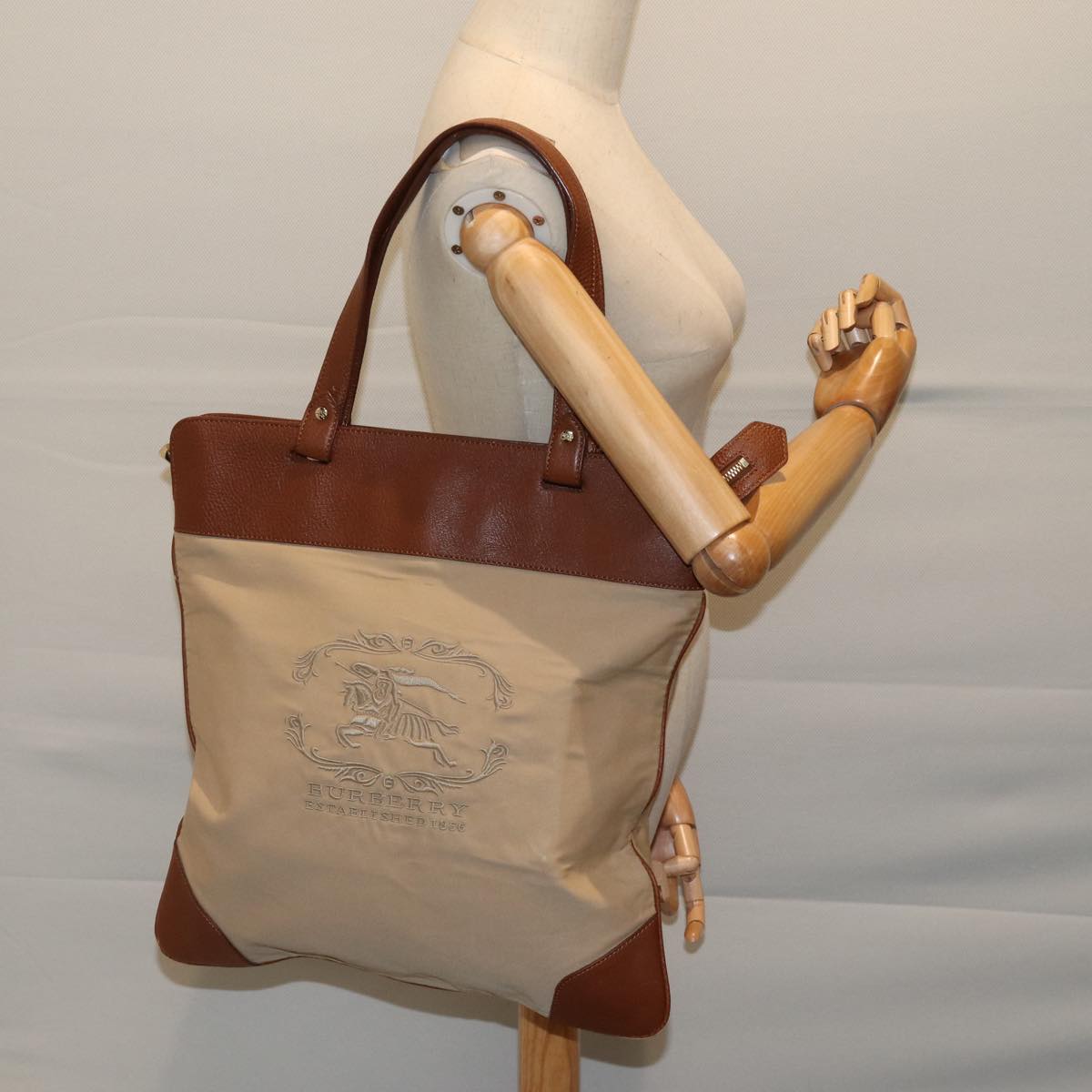 BURBERRY Tote Bag Canvas Beige Auth ac2929