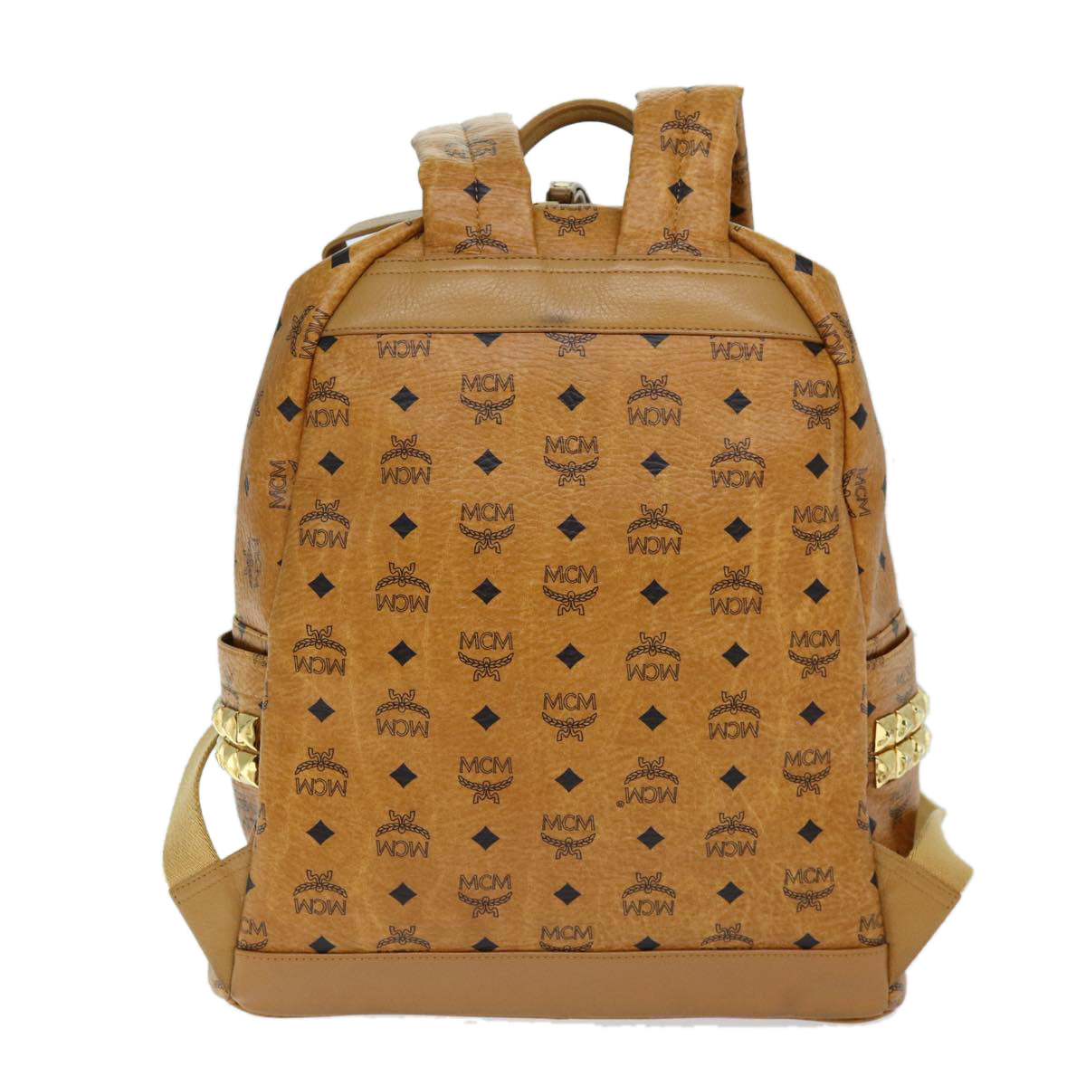 MCM Logogram Studs Vicetos Vicetos Backpack PVC Leather Brown Auth ac2942