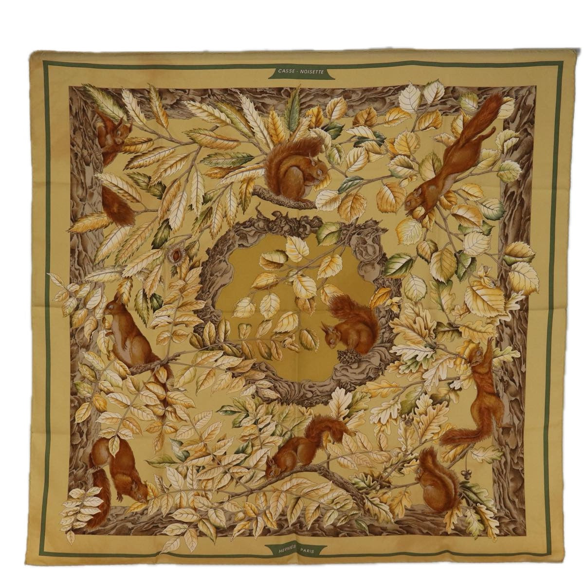 HERMES Carre 90 CASSE NOISETTE Scarf Silk Yellow Auth ac2953