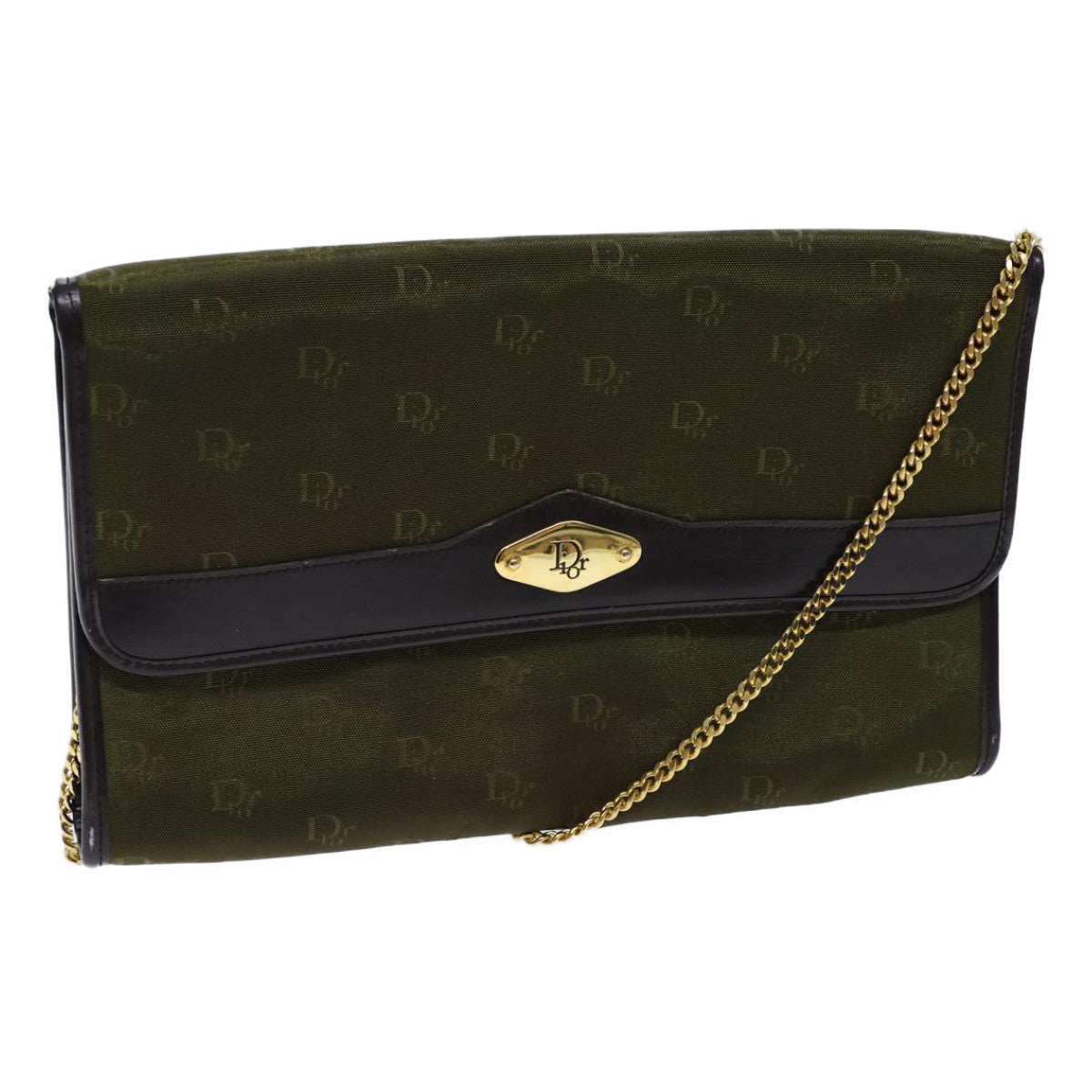 Christian Dior Chain Shoulder Bag Nylon Green Auth ac2954