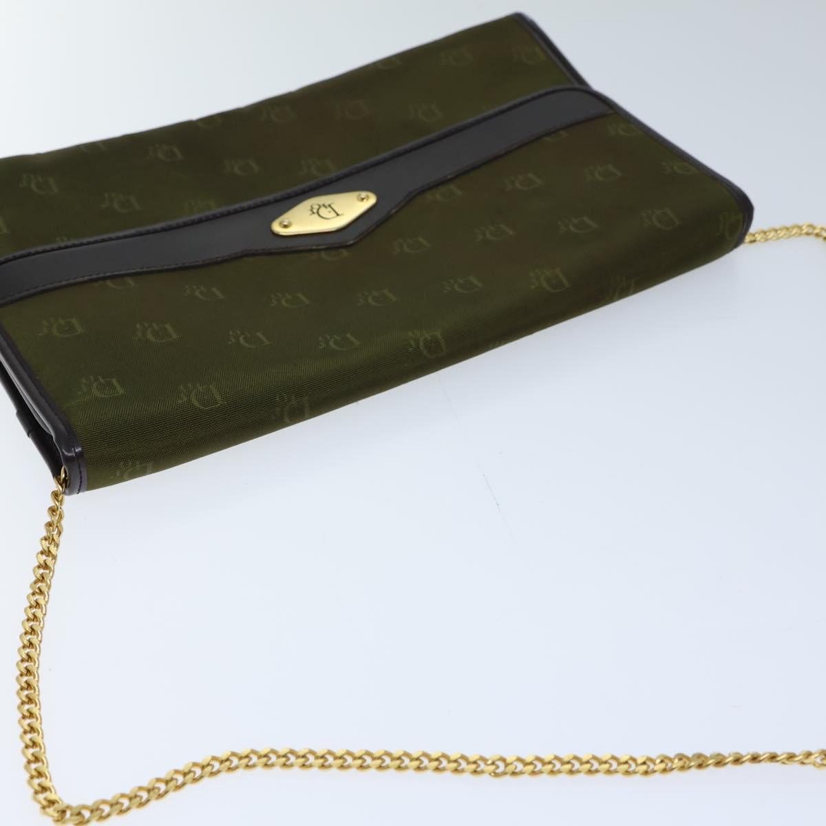 Christian Dior Chain Shoulder Bag Nylon Green Auth ac2954