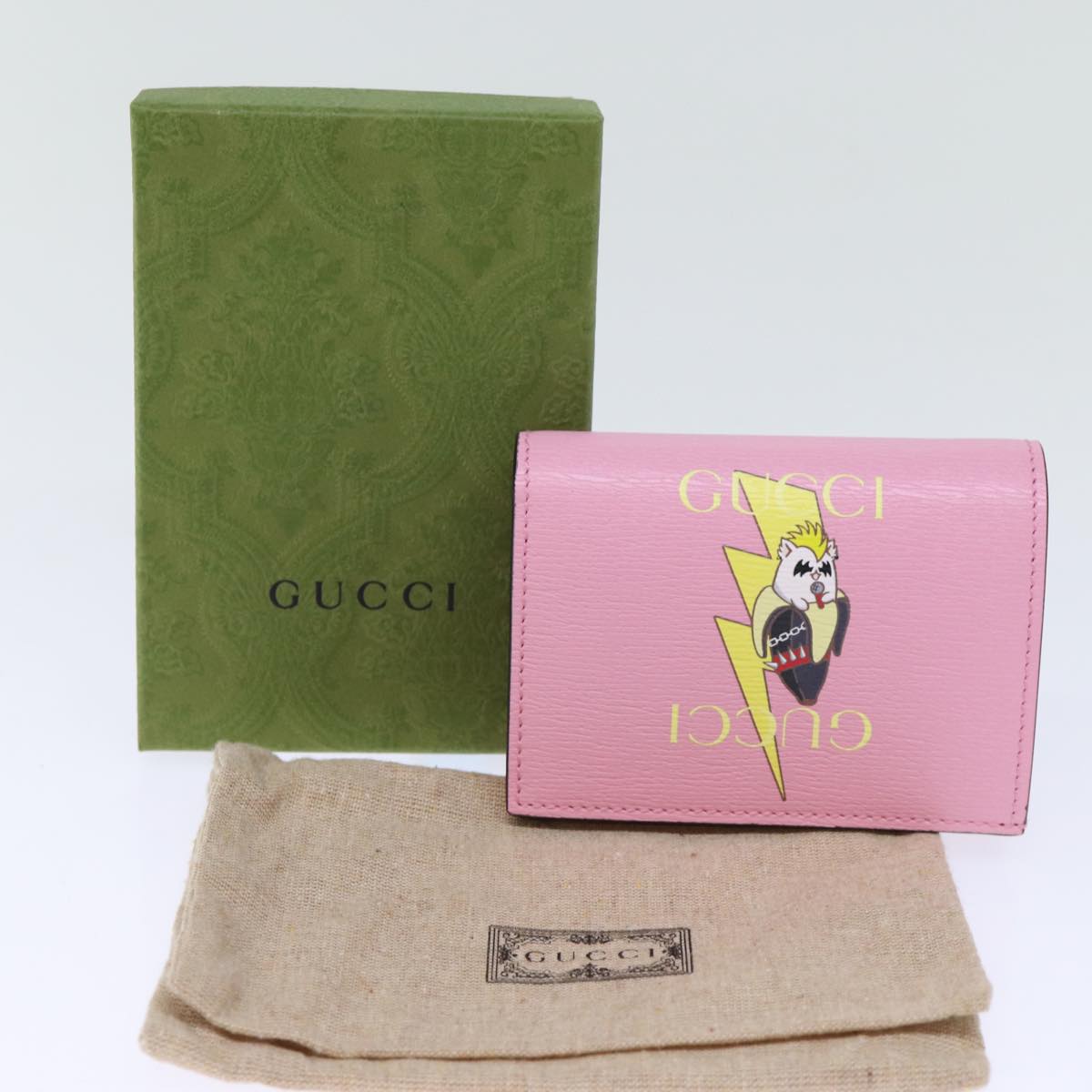 GUCCI Bananya Wallet Leather Pink 701009 Auth ac2960A