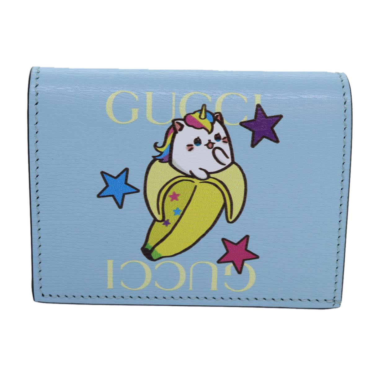 GUCCI Bananya Wallet Leather Blue 701009 Auth ac2961A