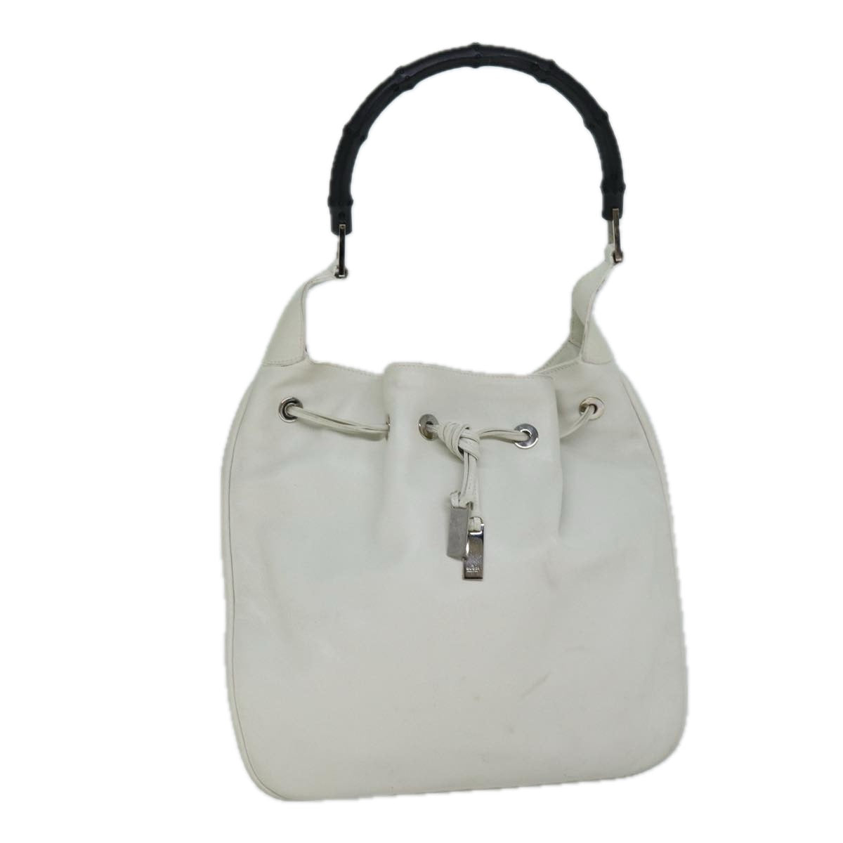 GUCCI Bamboo Shoulder Bag Leather White 001 4033 002058 Auth ac2963