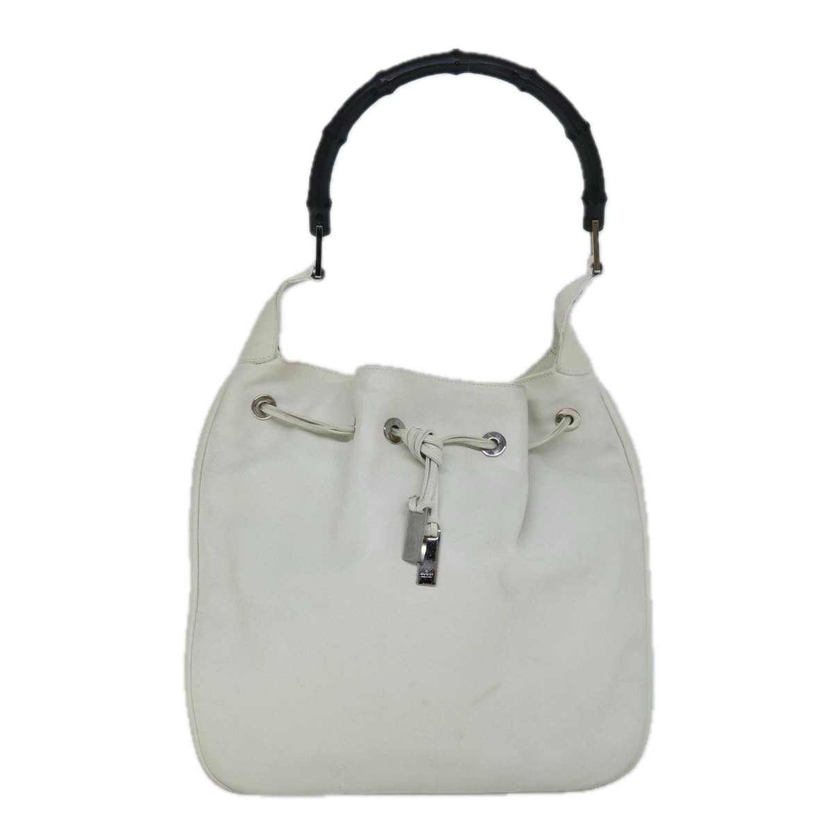 GUCCI Bamboo Shoulder Bag Leather White 001 4033 002058 Auth ac2963 - 0