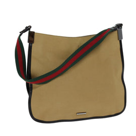 GUCCI Web Sherry Line Shoulder Bag Canvas Beige Green 001 4321 2684 Auth ac2967