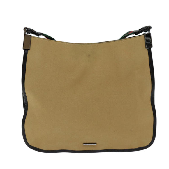 GUCCI Web Sherry Line Shoulder Bag Canvas Beige Green 001 4321 2684 Auth ac2967