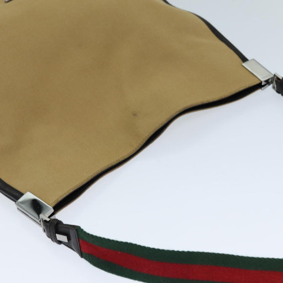 GUCCI Web Sherry Line Shoulder Bag Canvas Beige Green 001 4321 2684 Auth ac2967