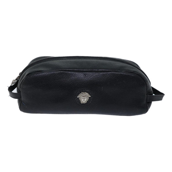 Gianni Versace Clutch Bag Leather Black Auth ac2969