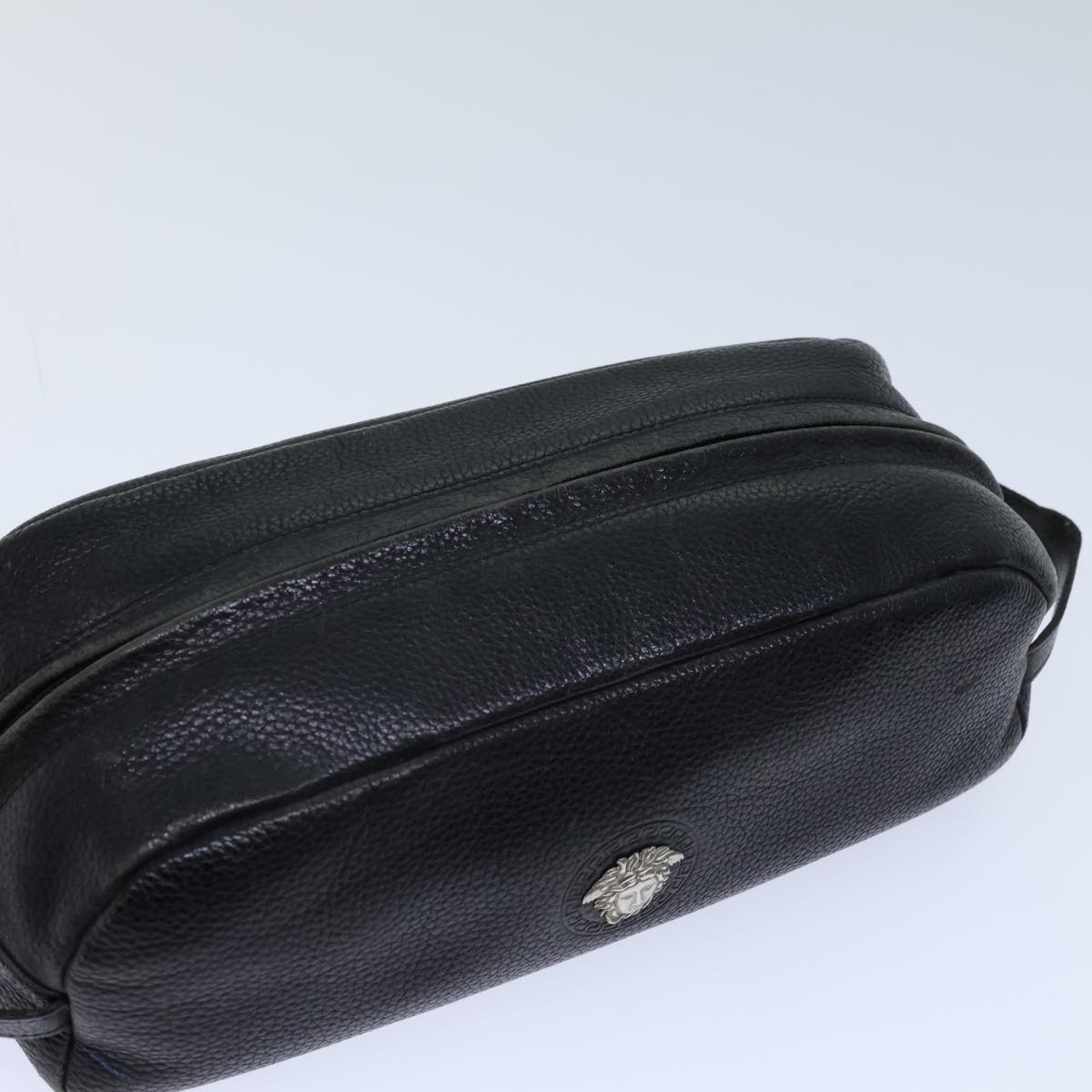 Gianni Versace Clutch Bag Leather Black Auth ac2969