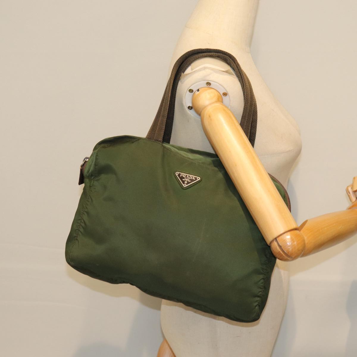 PRADA Hand Bag Nylon Khaki Auth ac2986