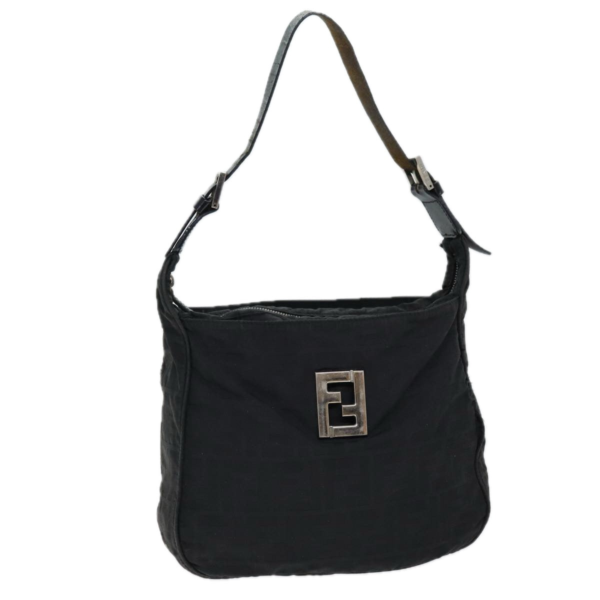 FENDI Zucca Canvas Shoulder Bag Nylon Black Auth ac2989