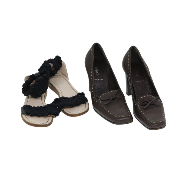Christian Dior Fendi Shoes Leather 2 Set Brown White Auth ac2991