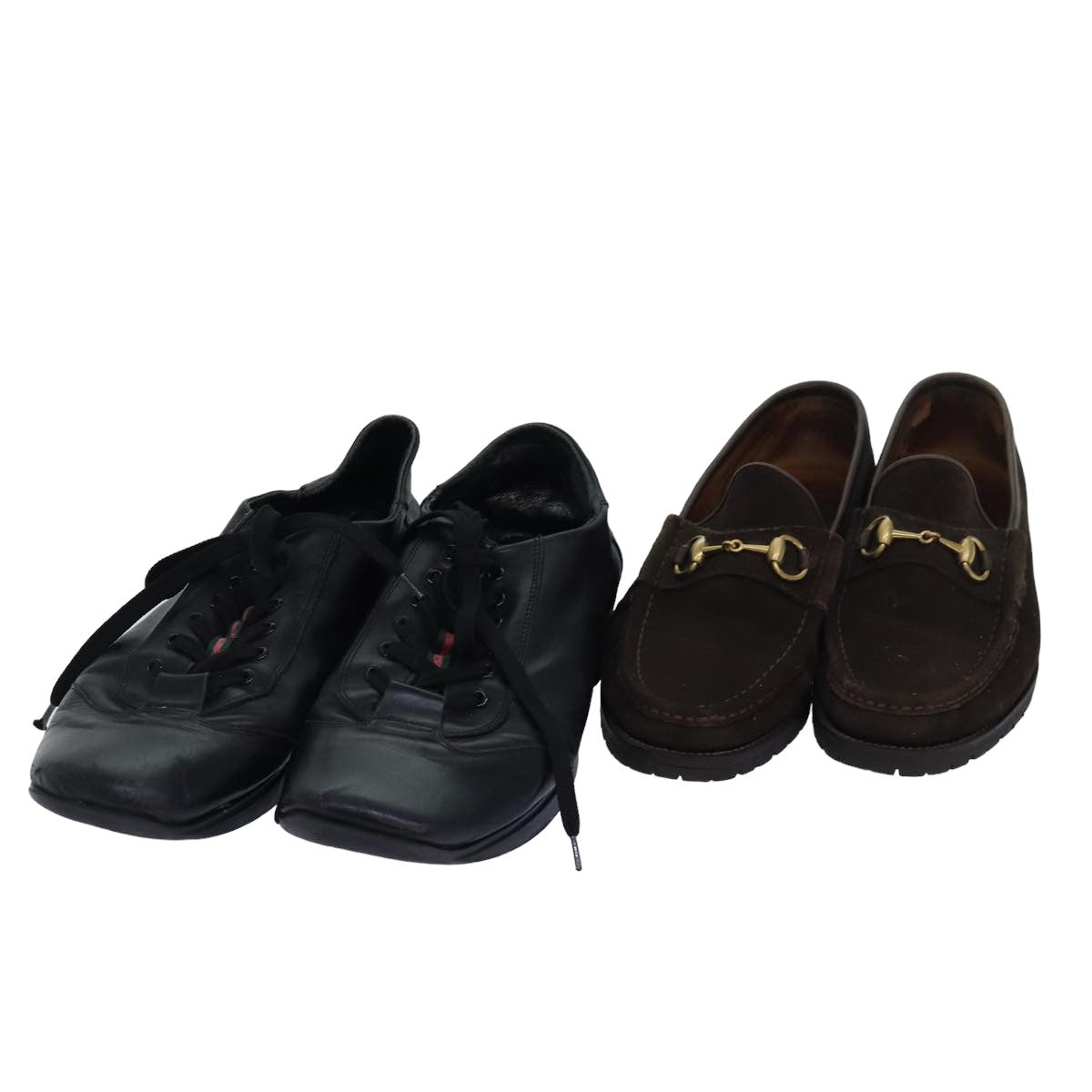 GUCCI Shoes Suede Leather 2Set Black Brown Auth ac2993