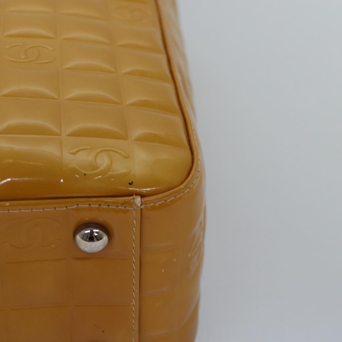 CHANEL Choco Bar Hand Bag Enamel Yellow CC Auth ac2997