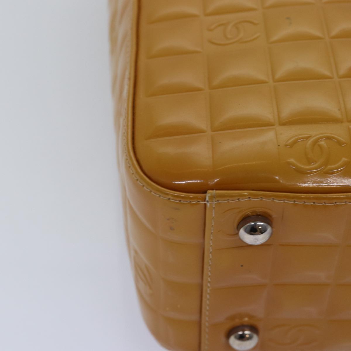 CHANEL Choco Bar Hand Bag Enamel Yellow CC Auth ac2997