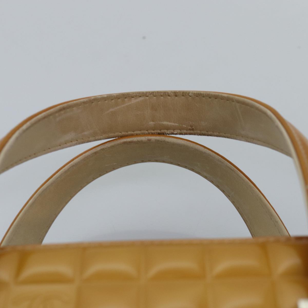 CHANEL Choco Bar Hand Bag Enamel Yellow CC Auth ac2997