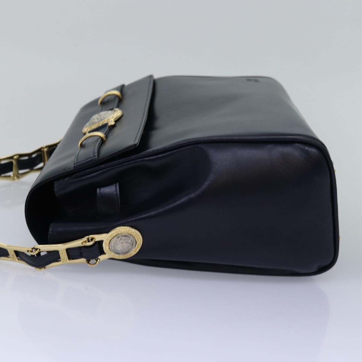 Gianni Versace Shoulder Bag Leather Navy Auth ac3002