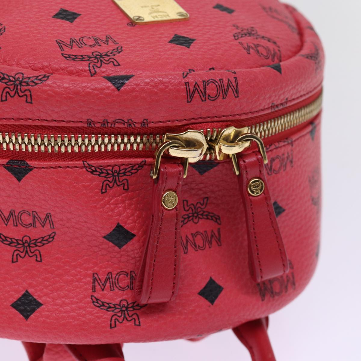 MCM Vicetos Logogram Backpack PVC Leather Pink Auth ac3007