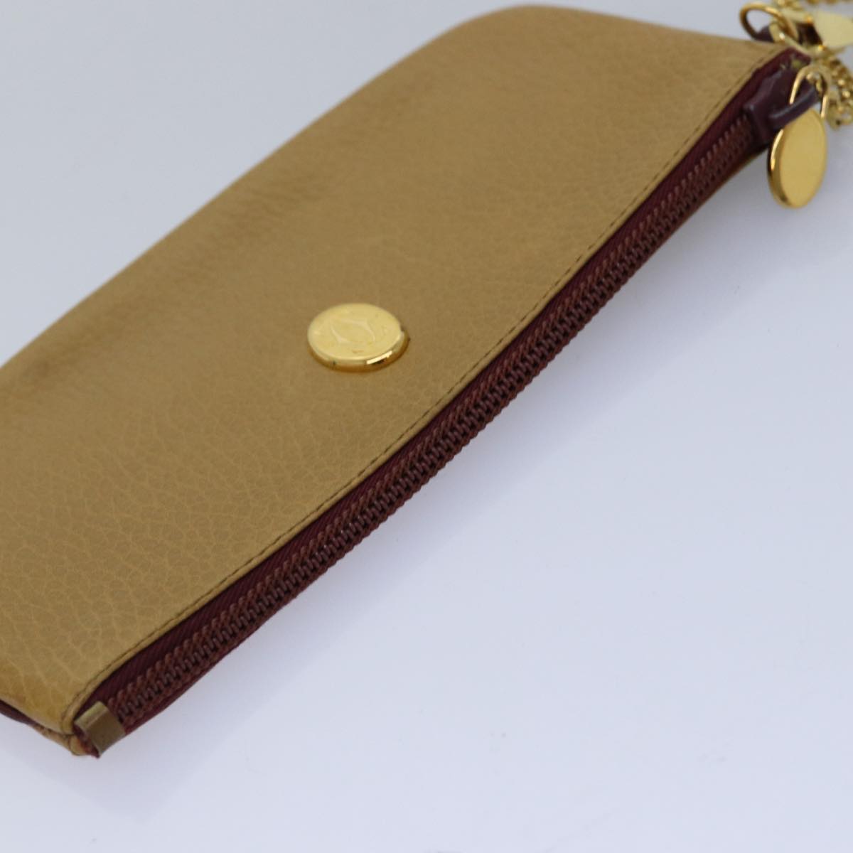 CARTIER Coin Purse Leather Yellow Auth ac3012