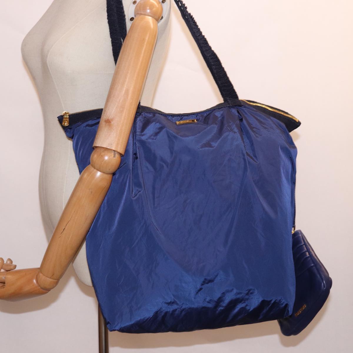 Miu Miu Tote Bag Nylon Blue Auth ac3016